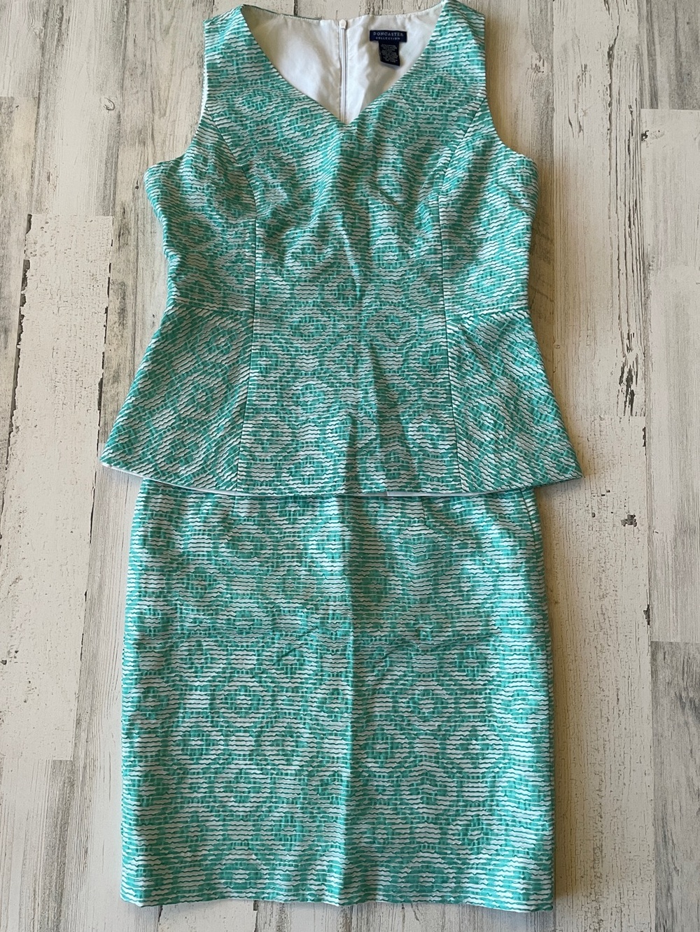 Doncaster Aquamarine Blue & White Sleeveless Peplum Skirt Set Top 8 Skirt 6